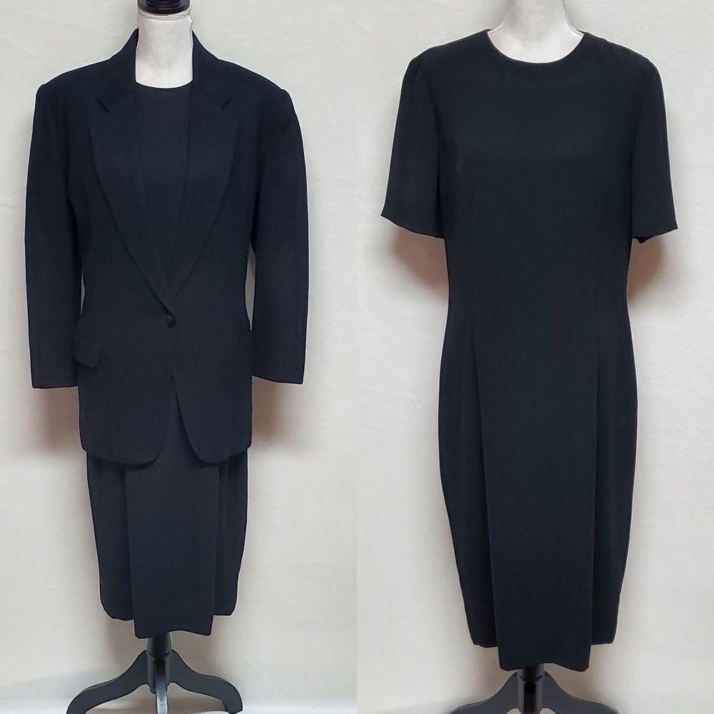 VINTAGE Worthington Black Wool Blazer Short Sleeve Maxi Sheath Dress Outfit 16